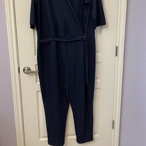 ¾ sleeve belted jumpsuit